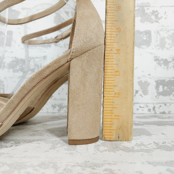 New Sam Edelman Yancy Beige Faux Suede Ankle Strap Heeled Sandals X370 - Picture 2 of 12